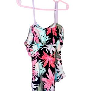 Macy's Tropical Floral Kids One Piece - Pink and Green